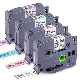 4 Pack Compatible Label Maker Tape for Brother P-Touch TZe TZ Tape 12mm 0.47 Laminated White and Multilcolor Labels TZe-231/MQF31/MQE31/MQ531 Use for P Touch Label Maker D210 PTD600 PT-D450 PT-P300BT