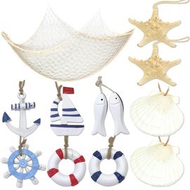 BACH AND BOOZY Mermaid Under The Sea Party Decorative Fishing Net 1 m x 2 m Nautical Fishing Net with Shells Nautical Ornaments for Home Bedroom Nautical Decoration Mediterranean Party