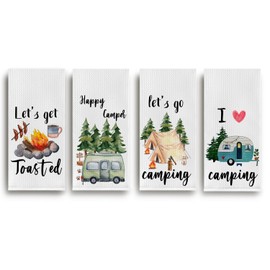 Cilrii Camping Hand Towels - Camping Waffle Decorative Kitchen Towels,Camping Decorations,Camping Hand Towels,Gifts for Campers,Happy Camper Gifts,RV Decor,16 X 24 Inches Set of 2