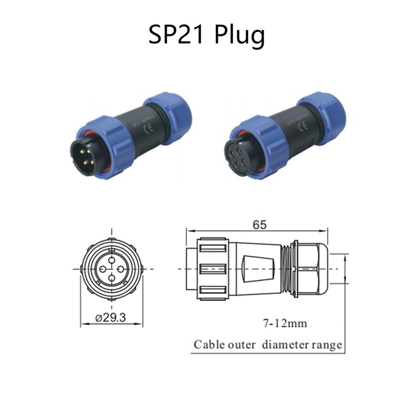 SP21 5 Pin Industrial Plug, IP68 Waterproof Aviation Plug, Straight