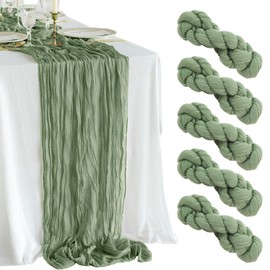 VZZNN 5 Pack Cheesecloth Table Runner,10 Ft,Boho Gauze Cheese Cloth Table Runner Rustic Sheer Runner,for Wedding Arch,Baby and Bridal Shower,Picnic,Birthday Party Home Decorations(Sage Green)