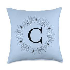 Baby Blue Capital Letter C Monogram Initial C Throw Pillow