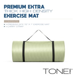 Tone Fitness Premium Extra Thick 1-Inch High Density Exercise Mat with Carry Strap – Non-Slip Workout, Pilates, and Yoga Mat for Home Gym - Color Green - Mesh Pattern
