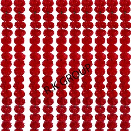 Radhykrishnafashions Wholesale 4-5 feet Flower Marigold Garland Indian/American Wedding Party Mantle Decoration, Faux Garlands Wedding Garland, Diwali Decoration, Spring Bush Floral (Red)