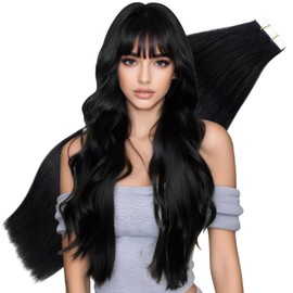 Hetto Tape Extensions Real Hair Black Extensions Tape in Real Hair Invisible Hair Extensions Tape Real Hair Black Straight Hair #1 40 cm 50 g