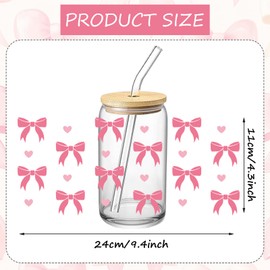 JarThenaAMCS 12 Sheets Pink Bow Cup Wrap Transfer Stickers Pink Bow Cherry Rub on Transfers Waterproof Decals for Valentine's Day 16 OZ Cup Party DIY Crafts Supplies