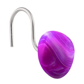 SUNYIK 4PCS Irregular Rose Red Agate Stones Decorative Shower Curtain Hooks S-Shaped Stainless Steel Hook Ring for Windows Bathroom Kitchen Home Office Hotel Decoration