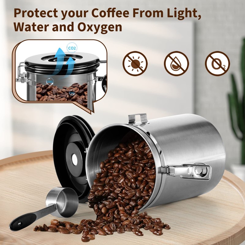 Olyzer Stainless Steel Coffee Canister 22 oz, Airtight Coffee Storage