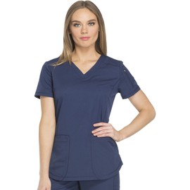 Dickies Dynamix Womens Tops, Athletic-Inspired V-Neck Scrub Top with Four-Way Stretch and Moisture Wicking DK730, L, Navy