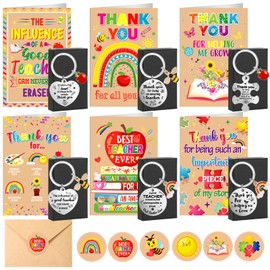 HOWAF 6 Pack Thank You Teacher Gifts for Women Men, Cards for Teachers, Thank You Teacher Cards & Teacher Keyring, Gift Box, Thank You Gifts for Teacher, Assistant, Teacher Appreciation Gifts, A