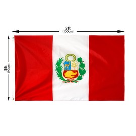 DANF Peru Flag 3x5 Ft Thick Polyester, Fade Resistant, Brass Grommets, Canvas Header, Double Sided Peruvian National Flags 3x5 Feet