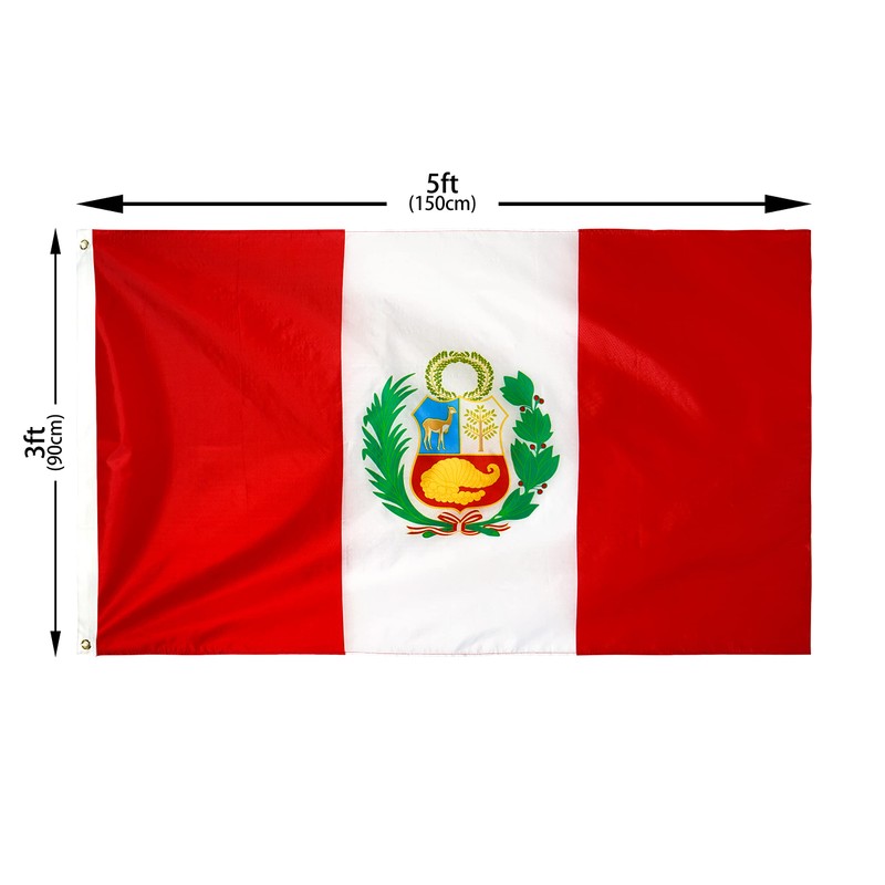 DANF Peru Flag 3x5 Ft Thick Polyester, Fade Resistant, Brass