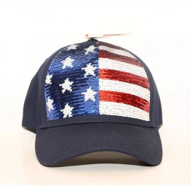 CAT & JACK-USA Flag Sequins Baseball Adjustable OSFM Kids or small adults-NWT