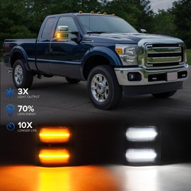 HTZCMOTO LED Side Mirror Turn Signal Lights Compatible with F250 F350 F450 F550 Super Duty 2008-2016, White Running Parking Lights & Amber Turn Signal, Clear Len