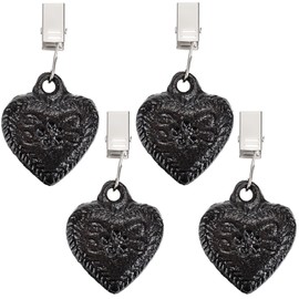 SUMTree 4-piece Cast Iron Antique Heart Shape Tablecloth Weights, Pendant Tablecloth Weights Hangers with Metal Clips, Table Cover Weights for Party, Wedding, Picnic, Black