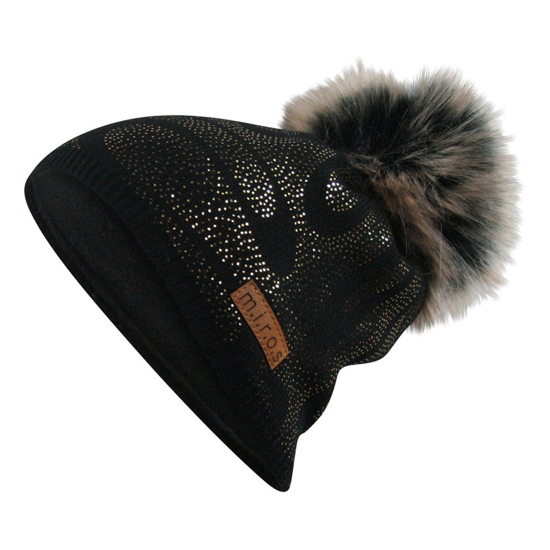 Linette Women's Winter Hat Black with Gold Print Handmade Hat,