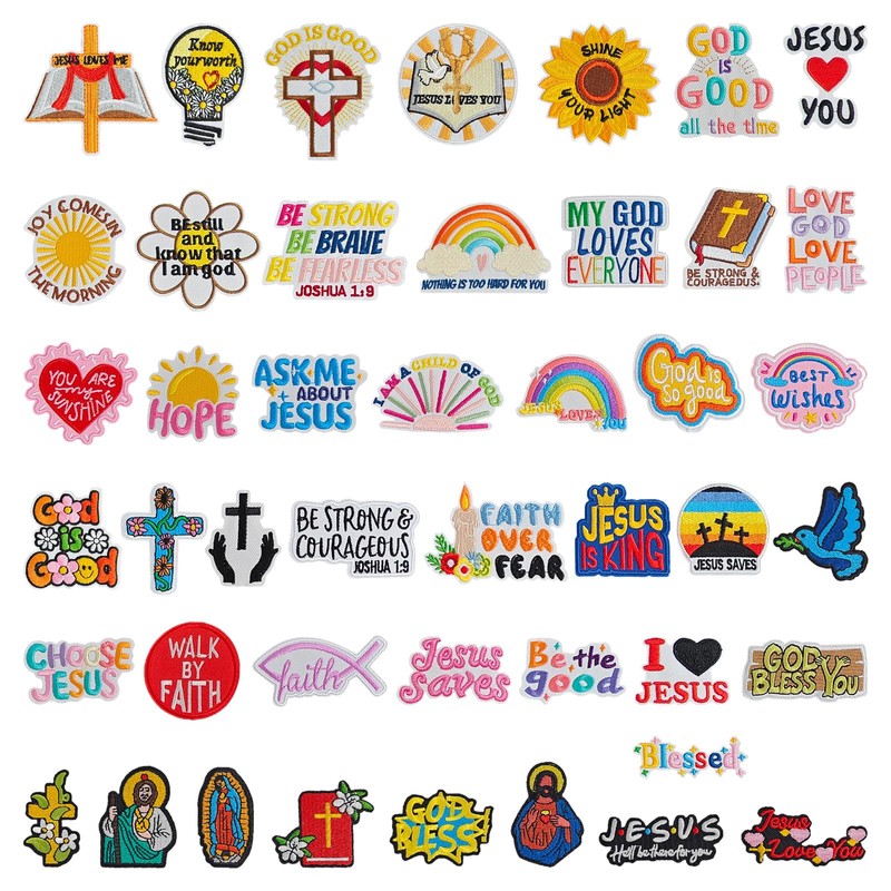 EMORBALS 45 Pcs Christian Iron on Patches, Embroidered Jesus Sew