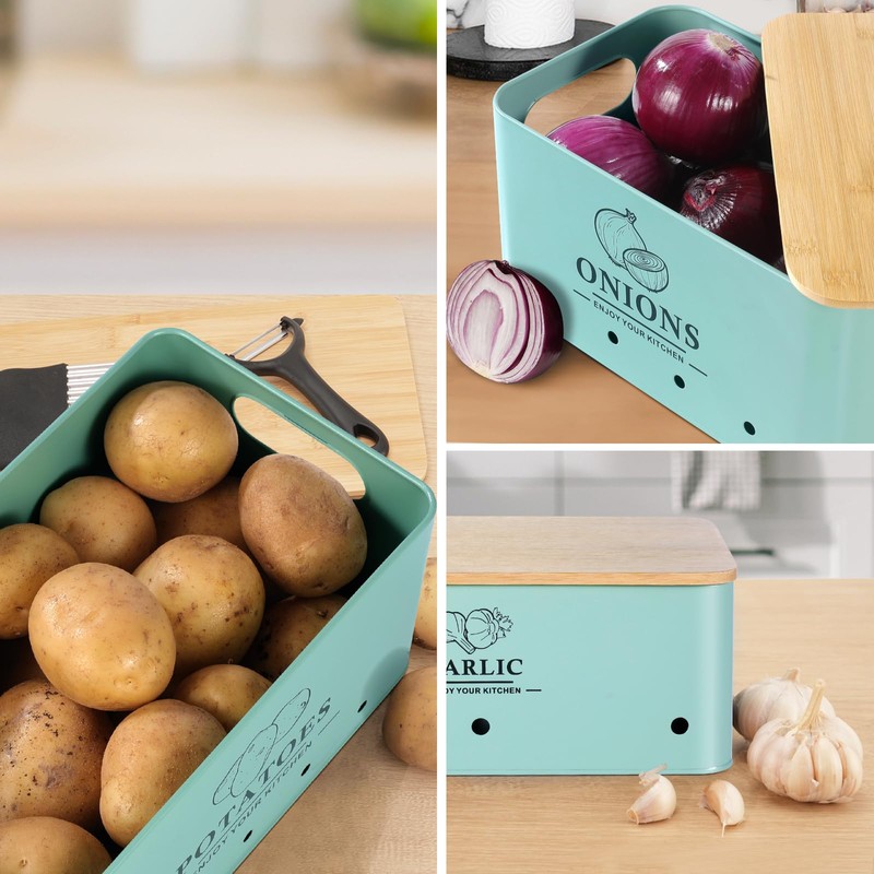 Dekosilave Kitchen Vegetable Storage Set of 3, Metal Onion Garlic