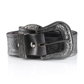 Angus Stoke Buffalo Leather Western Belt - Handmade Cowboy & Western Belt for Men and Women with Belt Buckle, Leather Belt Hand Embossed Jeremy, black