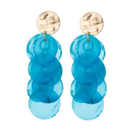 Winssigma Shell Earrings for Women, Cluster of Round Shell Drop Dangle Earrings Summer Beach Jewelry(Blue)