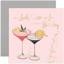 Old English Co. Lovely Sister-in-Law Birthday Card - Special Female Birthday Card - Fabulous Pink Purple Cocktail Gold Foil Design for Women - 21st, 30th, 40th - Cute Card for Her | Blank Inside