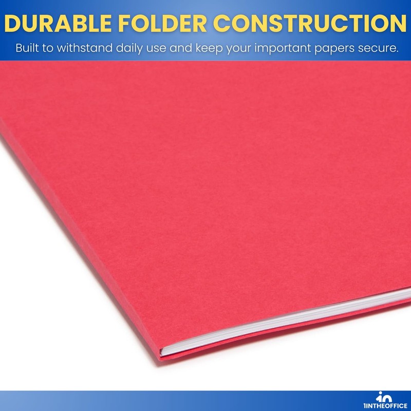 1InTheOffice Red File Folders Letter Size, File Folders with Tabs,