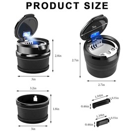 ZNDAW Car Ashtray with Lid, Detachable Auto Smokeless Ash Tray with LED Blue Light, Portable Ashtray for Vehicle Cup Holder and Air Vent Home Office, Interior Car Accessories (Black)