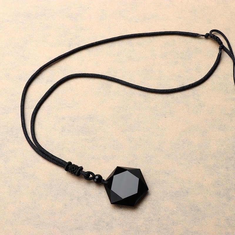 [Qicarkey] Fashion Hexagon Black Blessing Lucky Amulet Obsidian Pendant