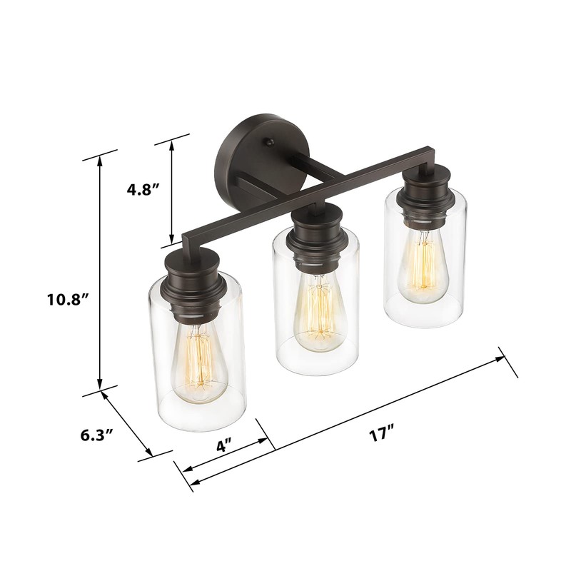 Emliviar 3-Light Oil Rubbed Bronze Vanity Light, Farmhouse Bronze Bathroom
