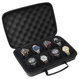 CAIOVSE Watch Travel Case,8 Slots Watch Storage Box for Men,Hard Watch Organizer With Removable Shockproof Watch Pillows (8 Slots)
