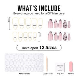 Mrltau Press On Nails Short, Leopard Print, French Nails, French Press-On Nails, Almond, Fingernails for Gluing, Fake Nails for Sticking, Pack of 24