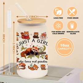 Red panda Cup Gifts for Red panda Lovers, Red panda Gifts for Women, 16oz Glass Cup with Lids Straws, Red panda Lover Gifts, Just A Girl Who Loves Animals, Ideal Red panda Gift for Friends Women