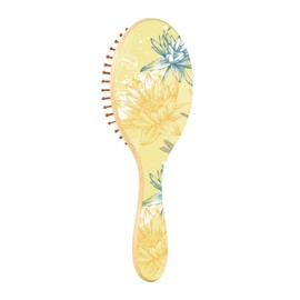 Paddle Brush Hair Brush, Round Wooden Pins Air cushion comb, Scalp massages Detangling Hair Hairbrush for Smoothing Hair Print Yellow Blue Water Lilies Dragonflies On Yellow