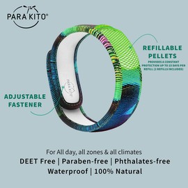 PARA'KITO Mosquito Insect & Bug Protection Wristband - Mosquito Stickers & Bug Spray Alternative - Summer Essentials, Beach Accessories, Hiking & Camping Essentials - Natural Essential Oils (Peacock)