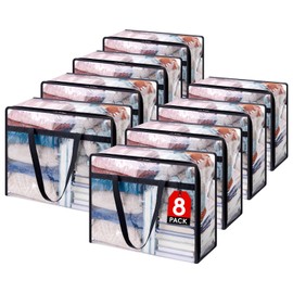 Lifewit 8 Pack Clear Clothes Storage Bags, 40L Plastic Blanket Storage Bags, Vinyl Foldable Moving Bags with Zipper, Closet Organizers and Storage Containers for Bedding, Duvet, Comforter