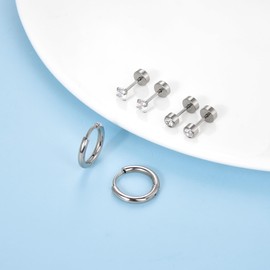 Earrings Set of 3 Titanium Earrings Hypoallergenic Women Men Girls G23 Titanium Stud Earrings with Screw Back Zirconia Stud Earrings 3/4/5 mm, Titanium, Cubic Zirconia