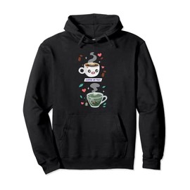 Black Coffee or Green Tea Leaves Cartoon Character Kawaii Pullover Hoodie