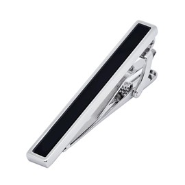 Jonwo 14K Gold Plated/Silver Mens Tie Clip with Black Agate In Gift Case Golden Tone 2 Inch Men's Tie Pin Bar for Regular Necktie Daily Business Anniversary Wedding Occasions (Silver Tie Clip)