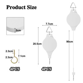 Gueenky Pack of 4 Retractable Hooks for Plants, White Traffic Light Elevator, Hanging Basket, Pulley, Plant Lift, Rope Pulley, Flower Basket Hooks for Hanging Baskets, Plants, with Ceiling Hooks