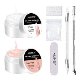 AIJIMEI 0.5oz Solid Nail Builder Gel White Nude Colors Nail Extension Gel with Nail Art Tools Solid Builder Gel for Nails Set for DIY (White&Nude-15ml/0.5oz)