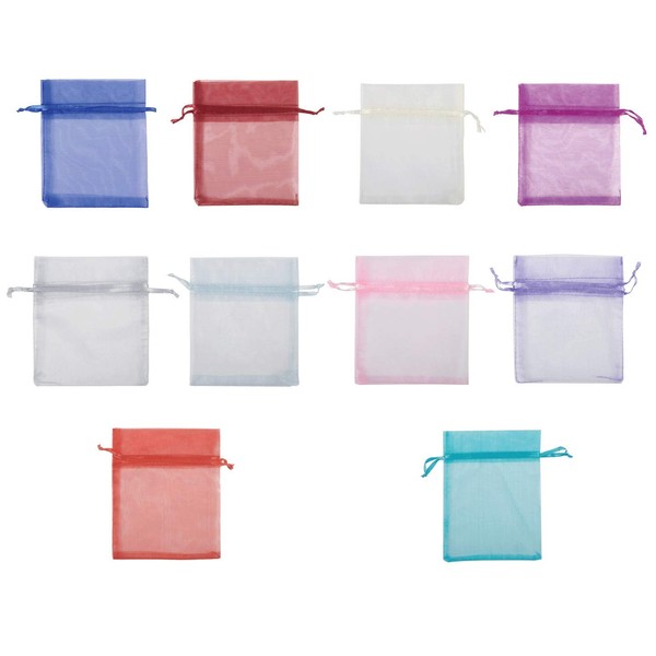 TEXPLUS 100 Pcs Christmas Drawstring Organza Gift Bags for Weddings (Assorted Colors, 10Wx15L CM)