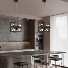 Gisisee Geometric Modern Small Chandelier 8 Lights/E12,Matte Black Farmhouse Chandeliers,Pendant Lighting Fixtrues for Dining Room,Living Room, Kitchen Island, Bedroom, Corridor, Foyer