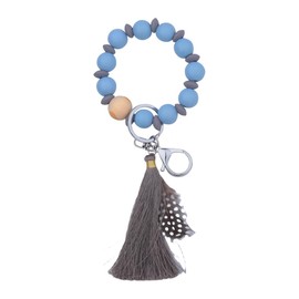 Tofwaol Wristlet Keychain Bracelet Wood Beaded Bracelets for Women Men Key Chain Wristlet Bracelet Bead Keychain Wristlet Key Chains Women Cute Keychains for Women Elastic Bracelet Keychain Bangle