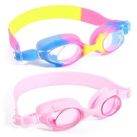DreamCalf Kids Swim Goggles, 2 Pack Swimming Goggles Anti Fog Anti-UV Adjustable Strap for Boys Girls 6-12 Pool Swimming