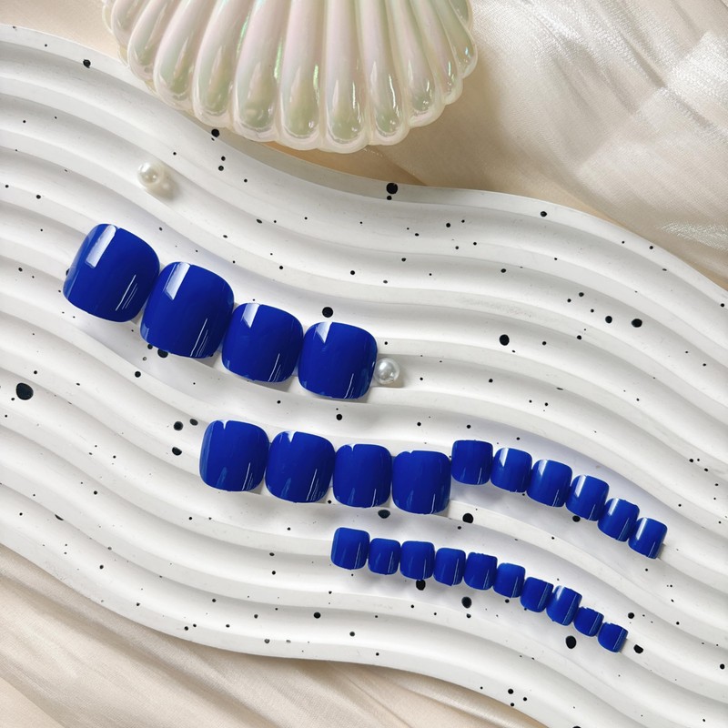 Solid Color Royal Blue Press on Toenails for Women, Glossy