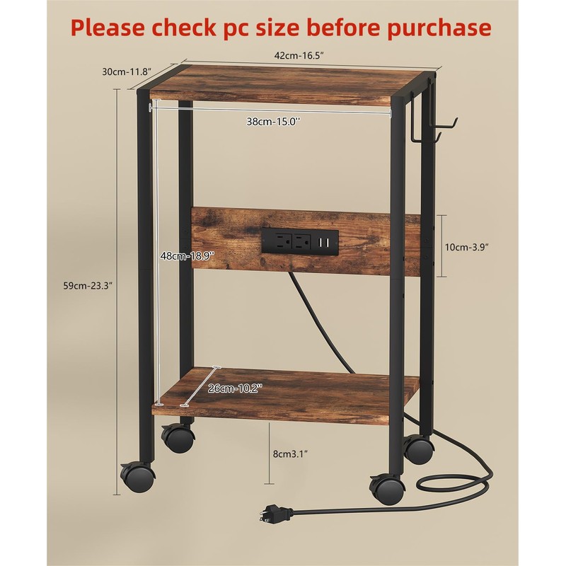 Akxomel 16.5" W Computer Tower Stand with Charging Station and