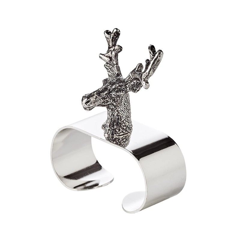 EDZARD Set of 2 Napkin Rings Stag Elegant Silver-Plated Length