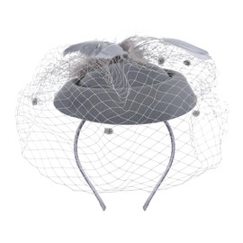 JNGUOSICN Women Fashion Fascinators Hat Retro Pillbox Hat Hair Clip Wool Felt Bow Headwear Headband with Feather Veil Wedding Tea Cocktail Party Grey