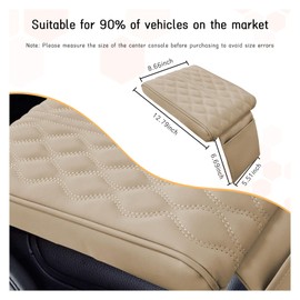 Ziciner Car Center Console Cover, 12.8" x 8.6" Leather Memory Foam Armrest Cushion Pad, Anti Scratch Auto Armrest Pillow with Storage Bag, Universal Vehicle Interior Accessories (Beige)