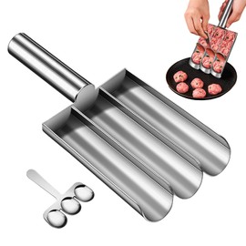 Chansunokku Kitchen Triple Meatball Maker, Manual Stainless Steel Meatball Maker with Cutting Spade, Meatball Maker with Long Handle, Meat Tenderizer Maker, DIY Meatball Making Set (3 Tubes)